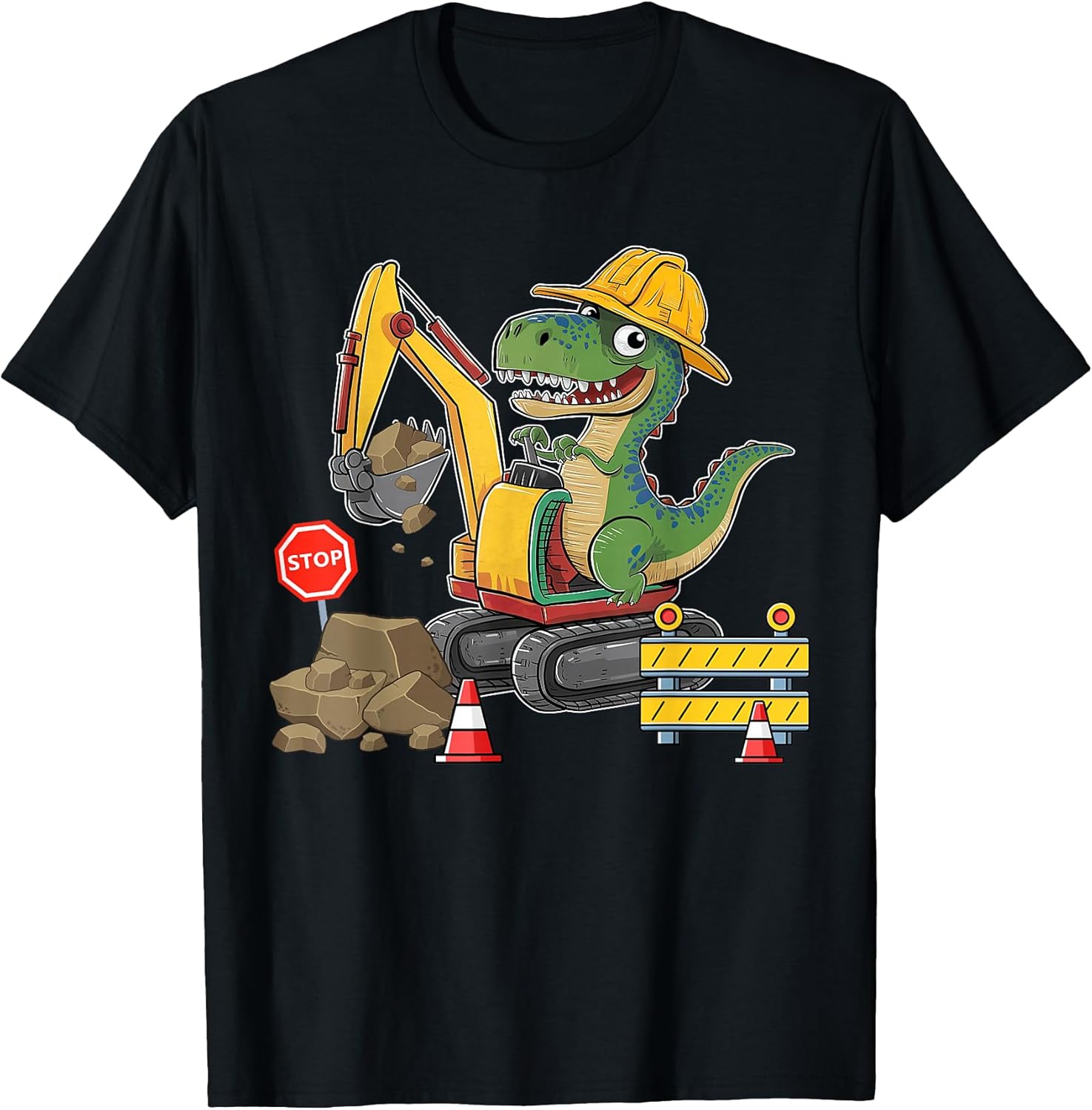 Dinosaur Construction Worker Excavator Truck Kids Boy Girl T-Shirt
