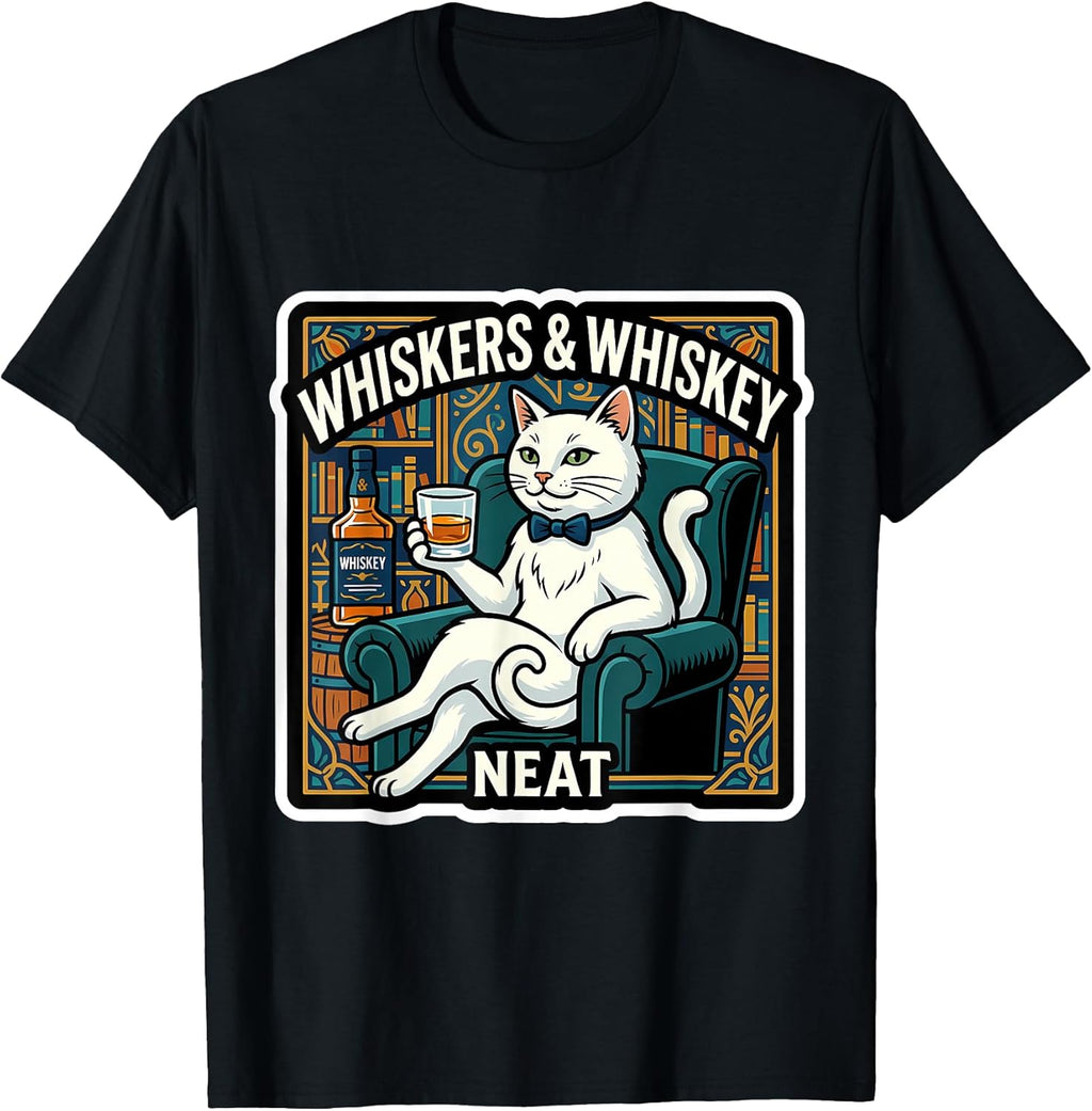 Whiskers And Whiskey Neat Funny White Cat Merch