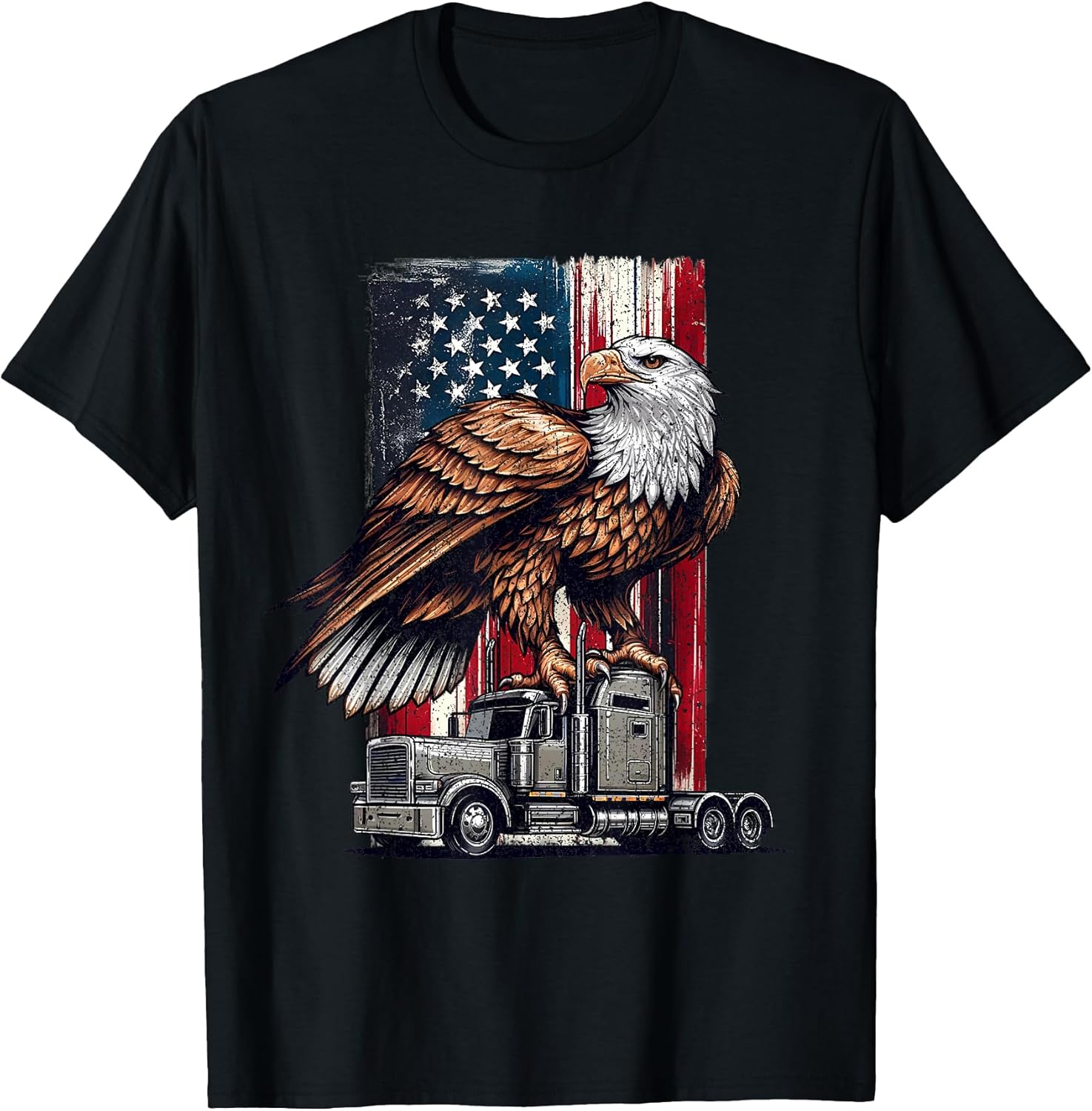 Truck Driver Vintage American Flag Patriotic Tees