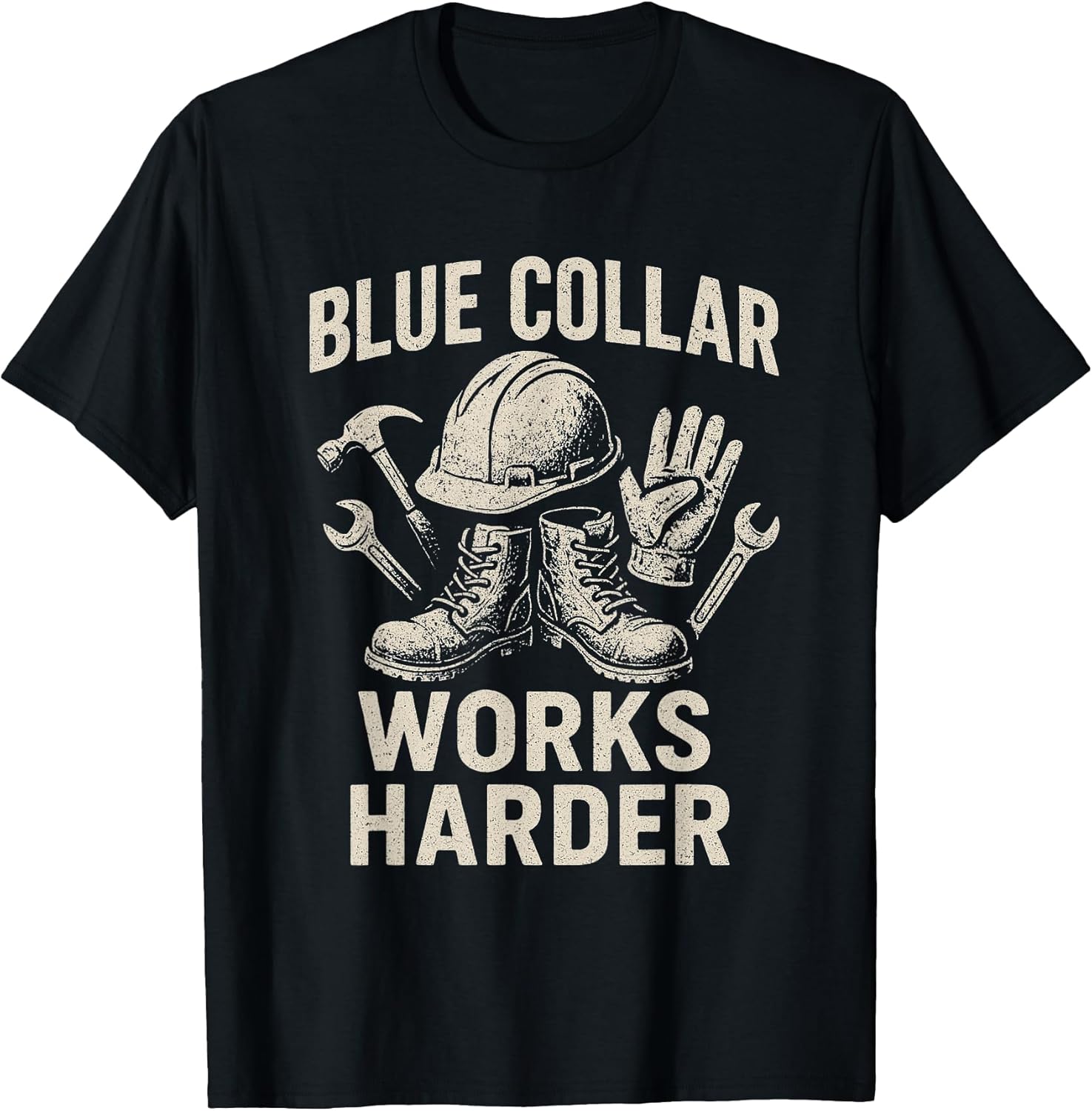 Blue Collar Works Harder Proud Construction Worker Workwear T-Shirt