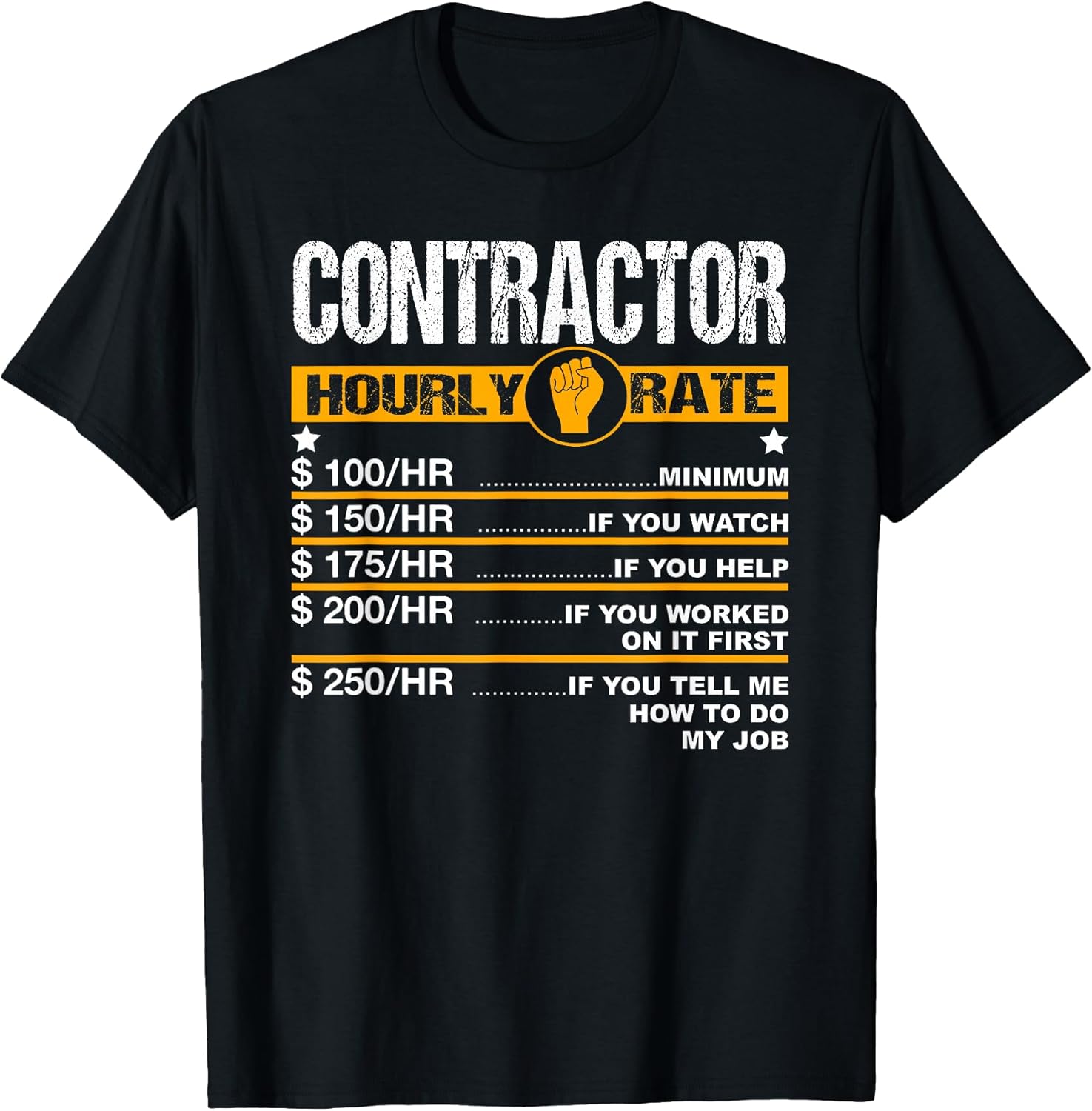 Funny Contractor Hourly Rate Handyman Labor Rates Repairman T-Shirt