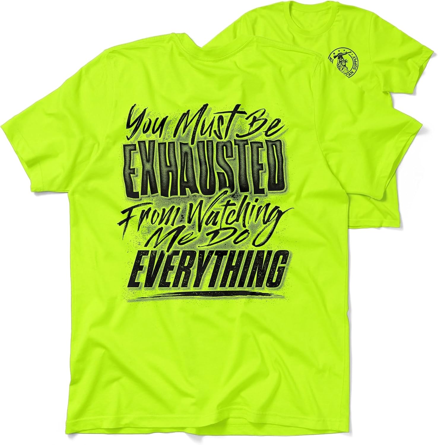 Hi Vis, Hi Viz Exhausted Cotton/Poly Blend Half-Sleeve Safety T-Shirt, Funny Work Shirts for Men, Safety Yellow
