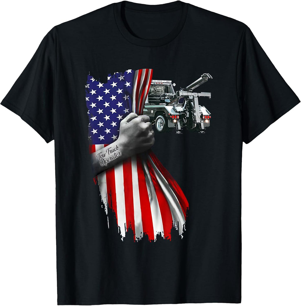 Tow Truck operator work American Flag