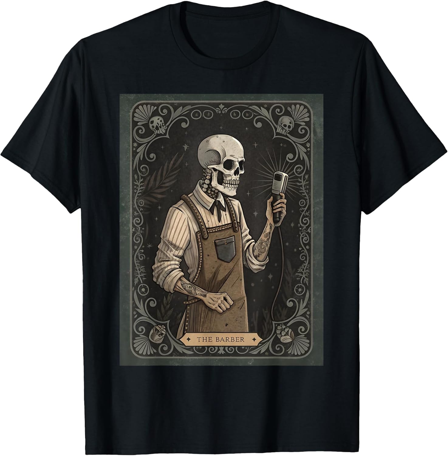 Funny Vintage Tarot Card Hairstylists Skull Barber