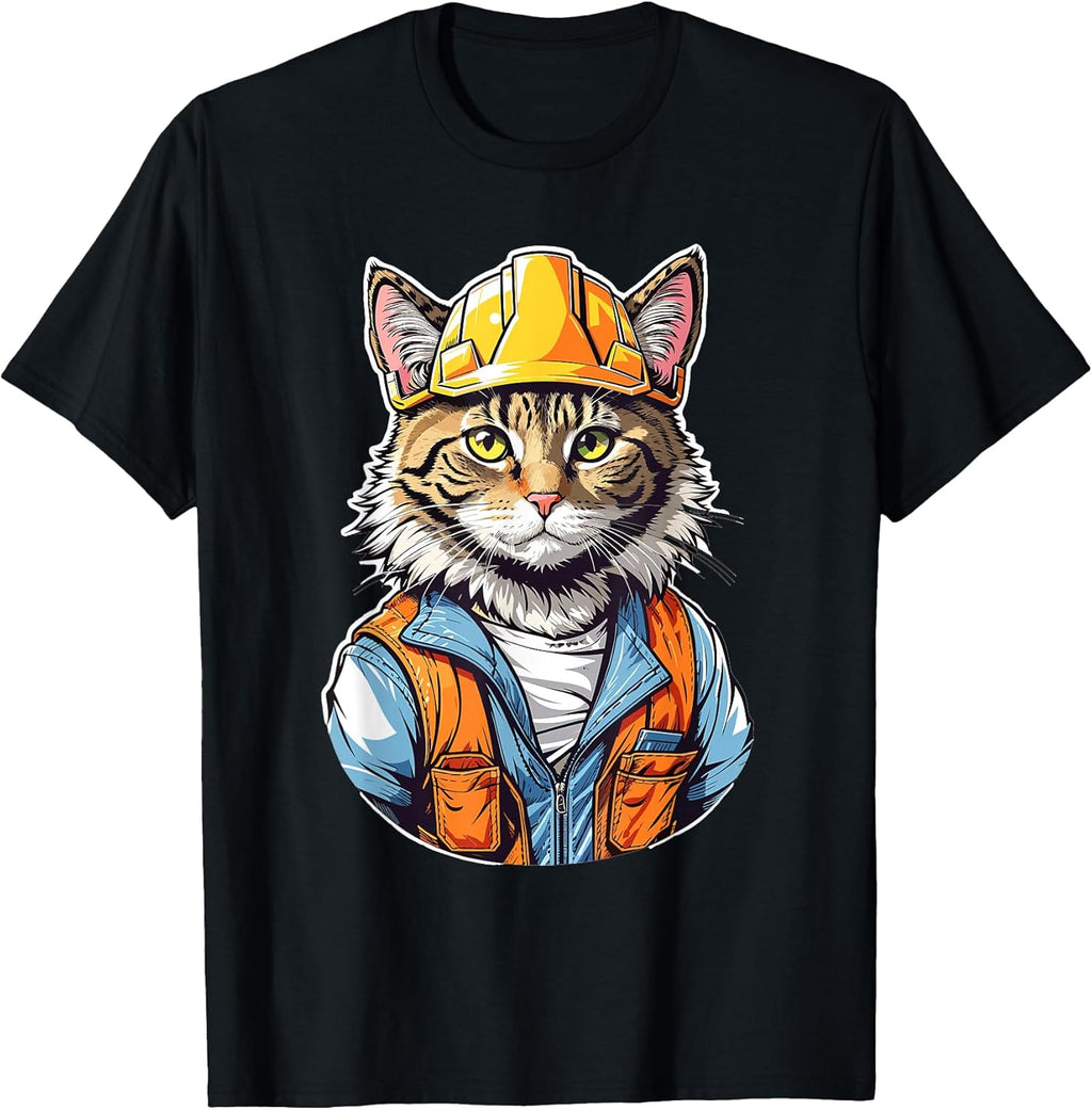 Cute Construction Worker Cat With A Hard Hat Graphic T-Shirt for Men Women Kids