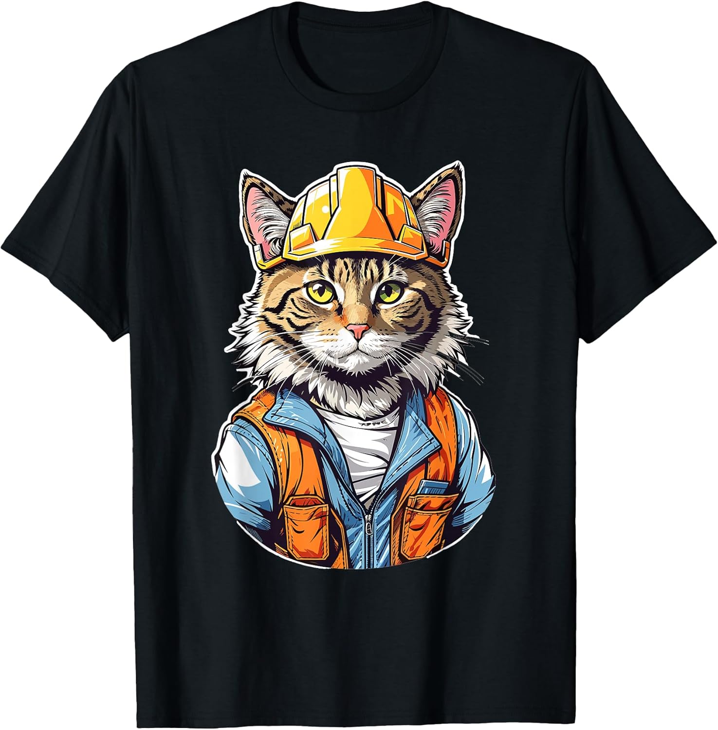 Cute Construction Worker Cat With A Hard Hat Graphic T-Shirt for Men Women Kids