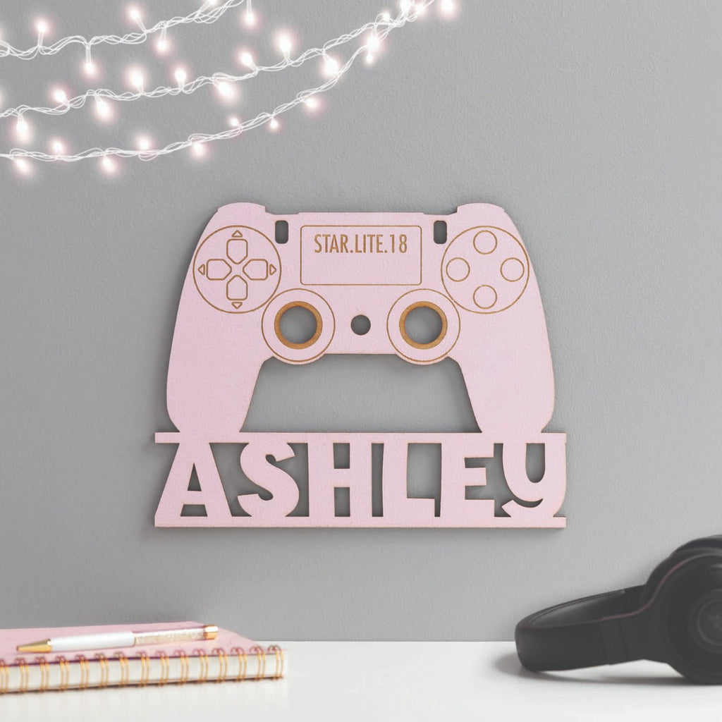 Pink Gamer Controller Personalized Wood Plaque