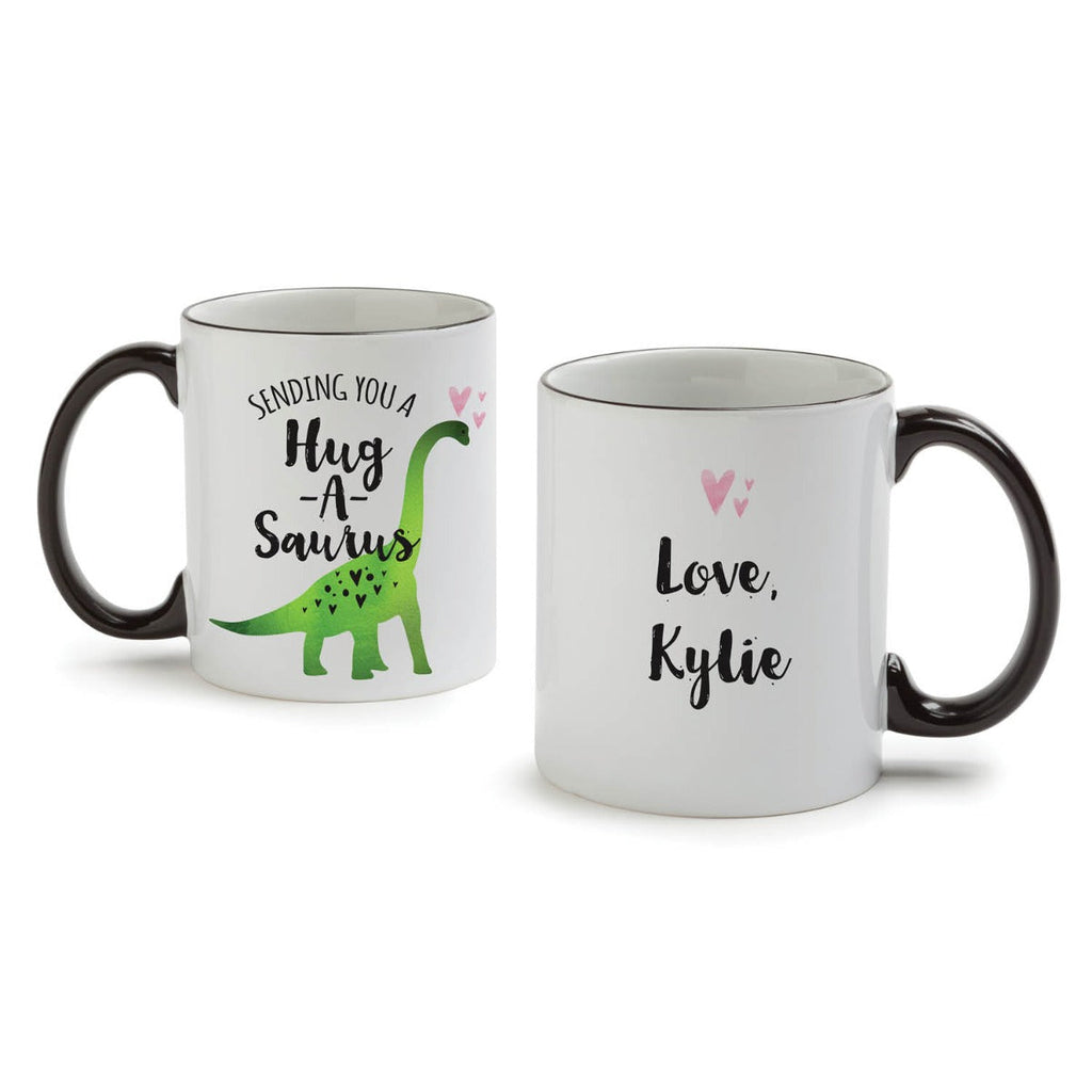 Hug-A-Saurus White Coffee Mug with Black Rim and Handle-11oz