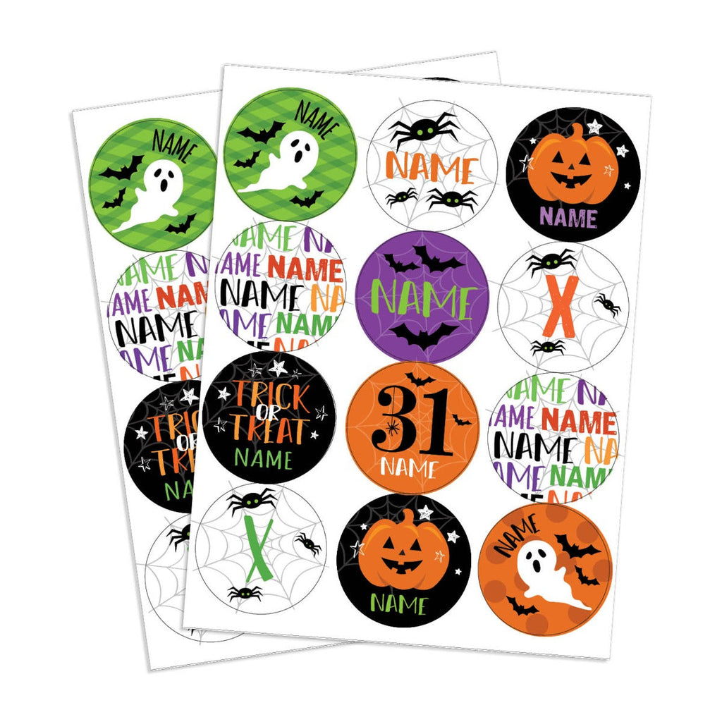 Green Name Trick-Or-Treat Personalized Round Stickers - Set of 48