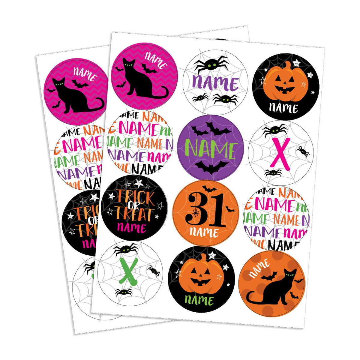 Pink Name Trick-Or-Treat Personalized Round Stickers - Set of 48