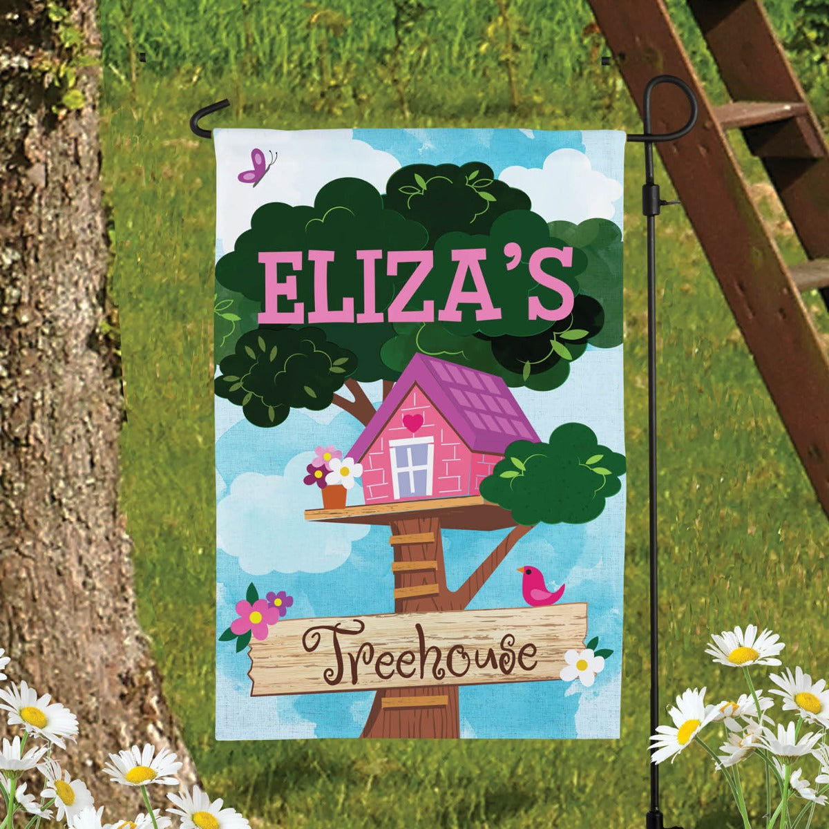 Girl's Treehouse Personalized Garden Flag