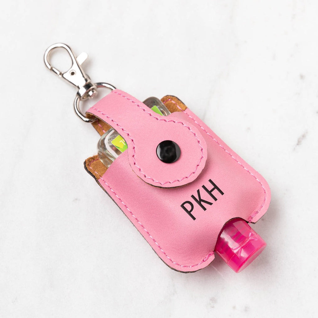 Initials Pink Leatherette Personalized Mini Sanitizer Holder