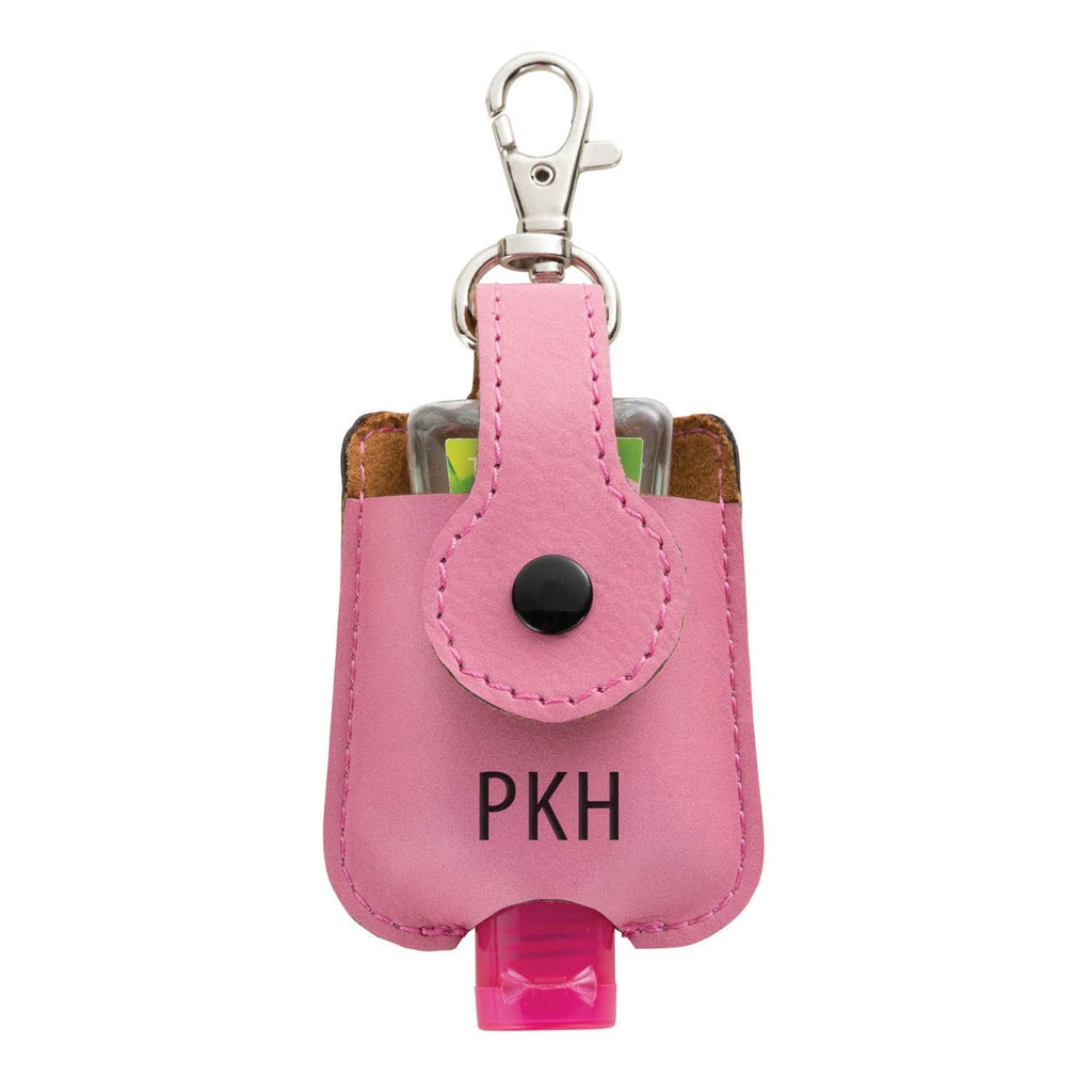 Initials Pink Leatherette Personalized Mini Sanitizer Holder