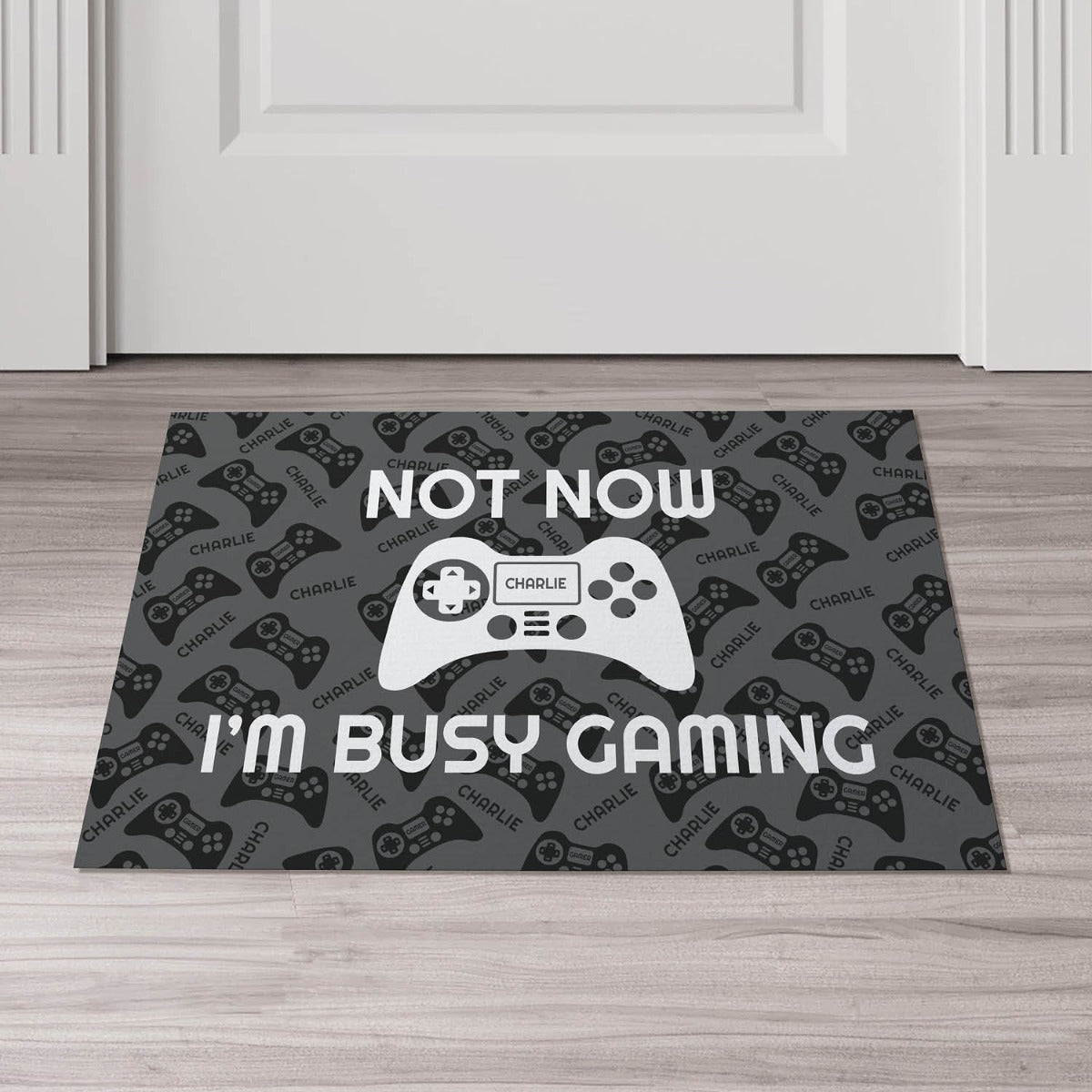 Not Now I'm Busy Gaming  Personalized Doormat - 18x27 Inch, 1/8" Thin