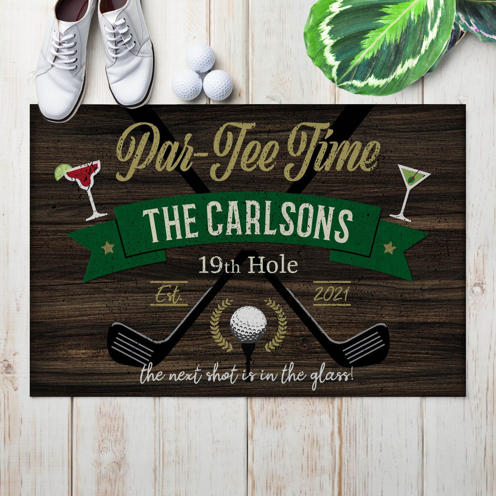 Golfer's Par-Tee Time Personalized Doormat - 18x27 Inch, 1/8" Thin