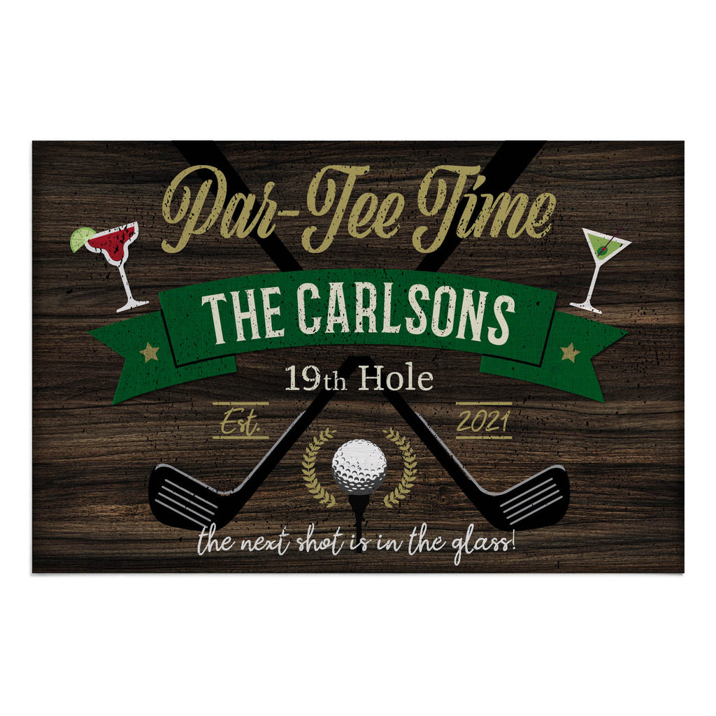 Golfer's Par-Tee Time Personalized Doormat - 18x27 Inch, 1/8" Thin