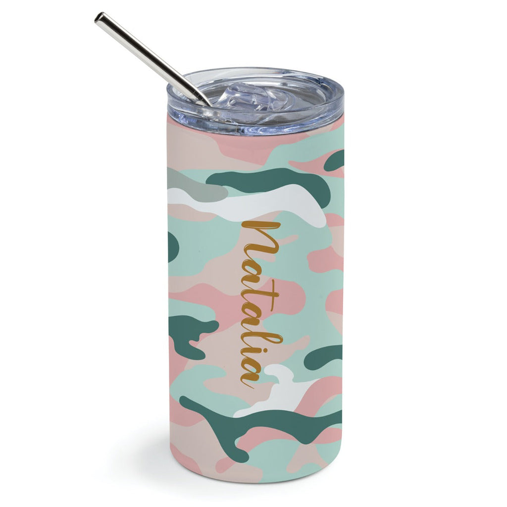 Pink and Teal Camo Stainless Steel Tumbler with Straw