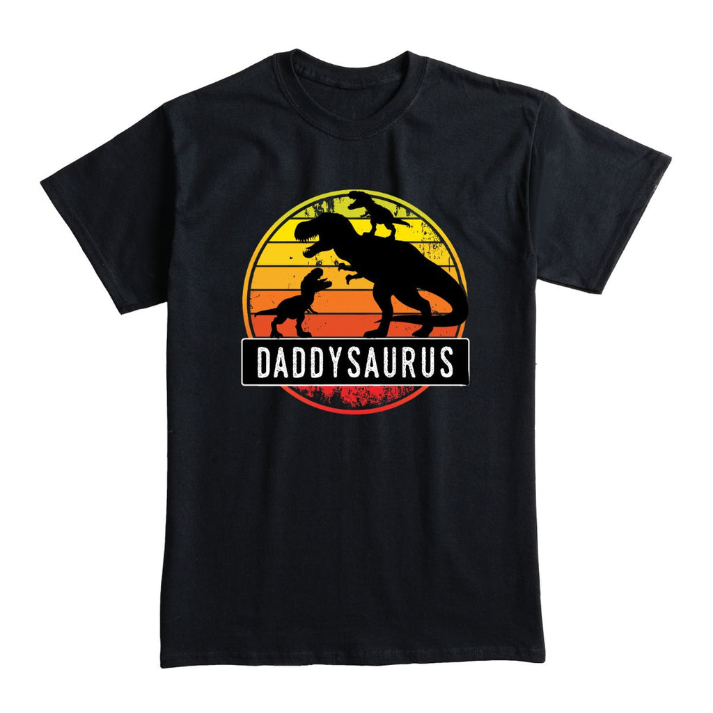Daddysaurus Two Kids Adult Black T-Shirt