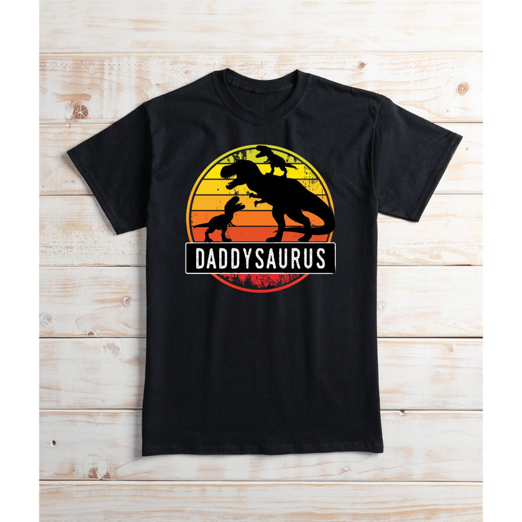 Daddysaurus Two Kids Adult Black T-Shirt