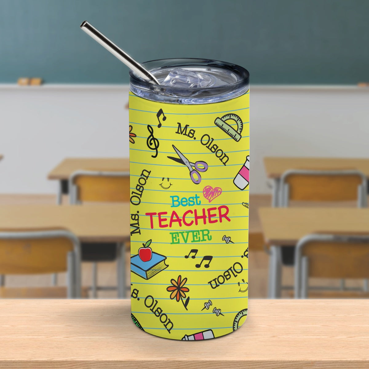 Best Teacher Ever Stainless Steel Tumbler with Straw