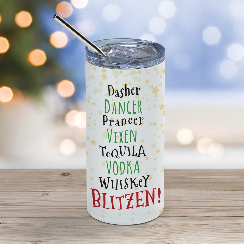 Dasher, Dancer..Blitzen! Stainless Steel Tumbler with Straw