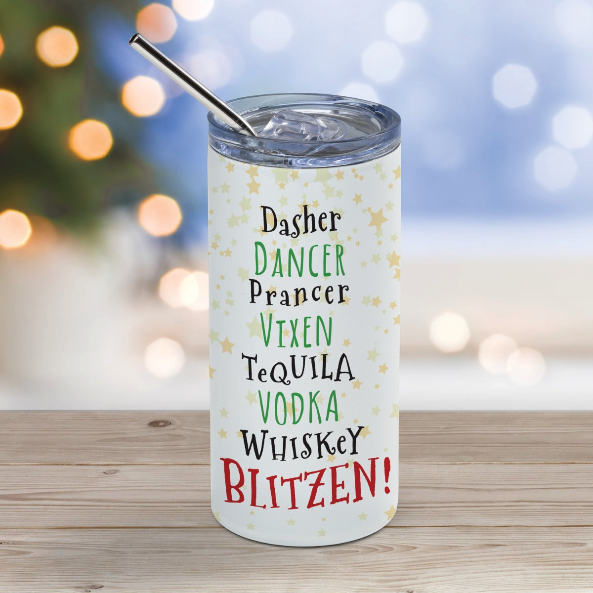 Dasher, Dancer..Blitzen! Stainless Steel Tumbler with Straw