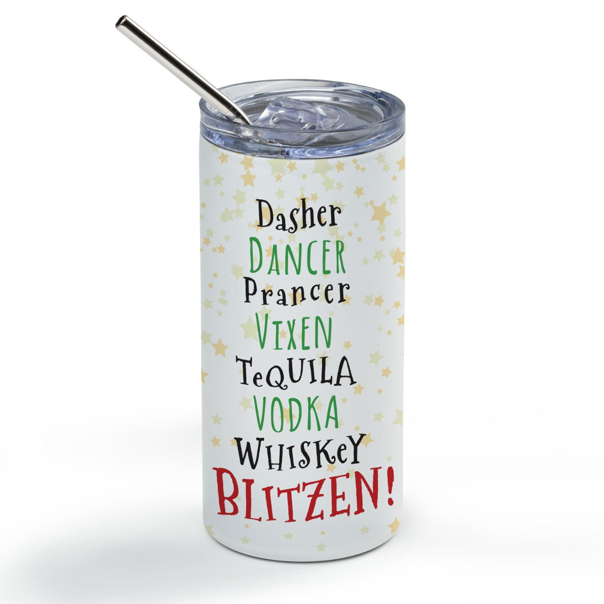 Dasher, Dancer..Blitzen! Stainless Steel Tumbler with Straw