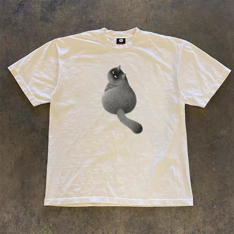 Vintage Cat Pattern Casual Street Retro Cotton T Shirt Hoodie Sweatshirt | PrintMintTees.com