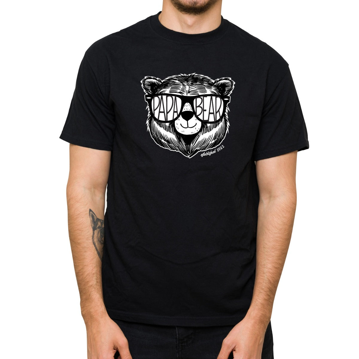 Papa Bear with Glasses Personalized Black T-Shirt