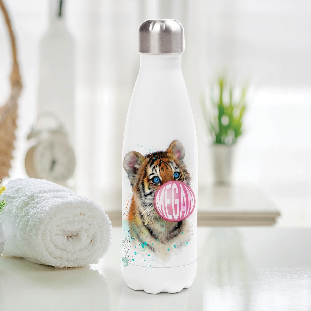 Bubble Gum Tiger Personalized Stainless Steel Water Bottle