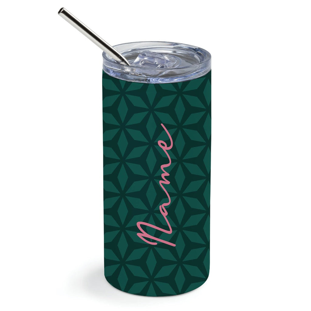Green Geometric Pattern Stainless Steel Tumbler with Straw