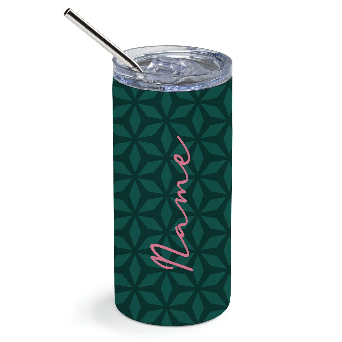 Green Geometric Pattern Stainless Steel Tumbler with Straw
