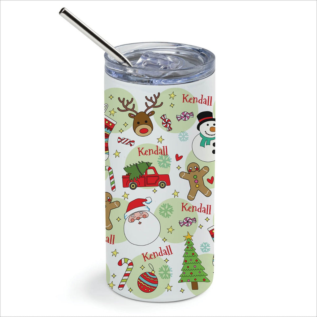 Holiday Theme Stainless Steel Tumbler with Straw