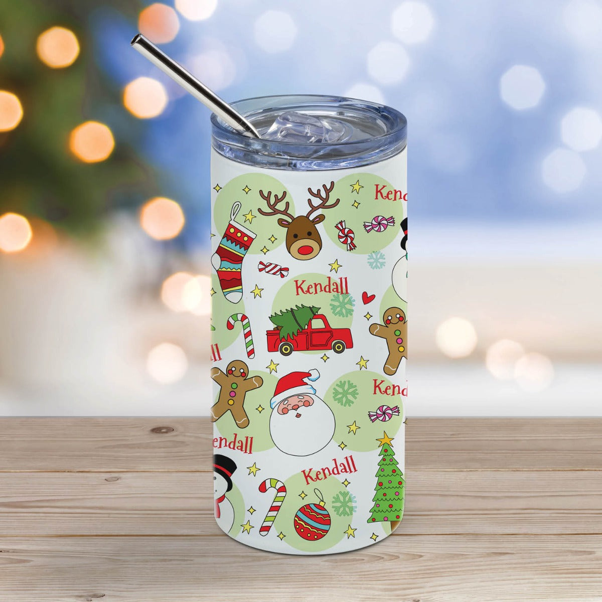 Holiday Theme Stainless Steel Tumbler with Straw