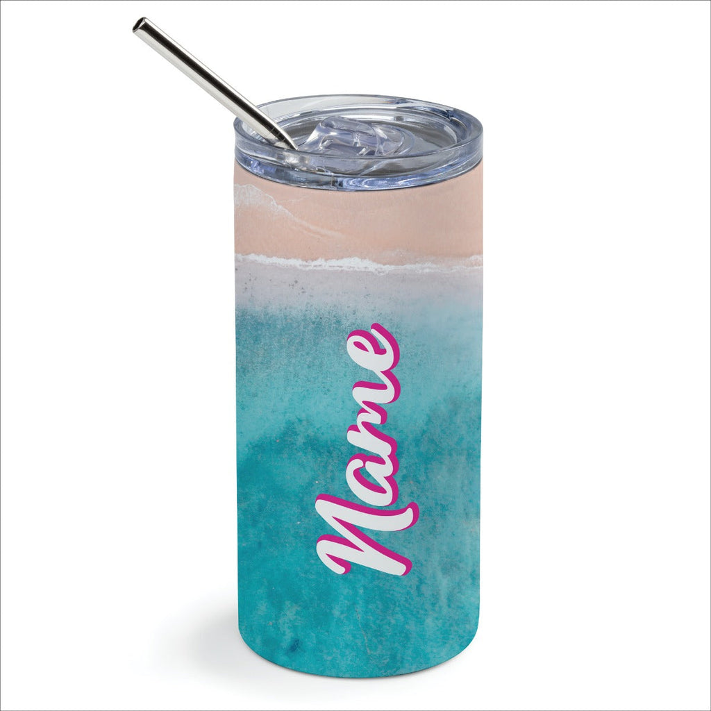 Beachy Script Name Stainless Steel Tumbler With Straw