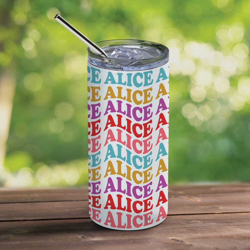 Retro Wave Name Stainless Steel Tumbler With Straw
