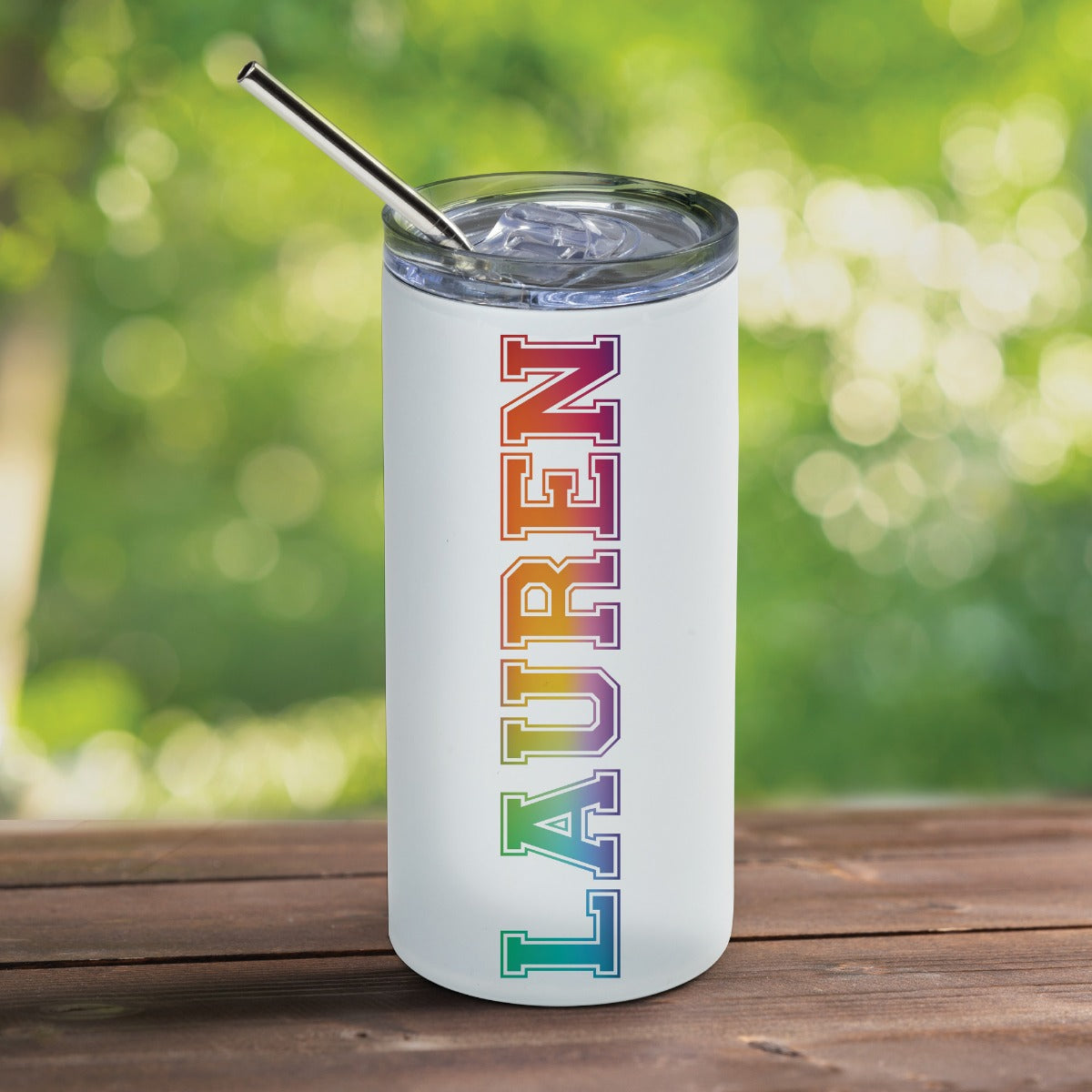 Rainbow Ombre Name Stainless Steel Tumbler With Straw