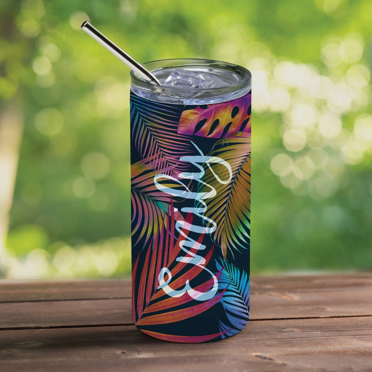 Polarized Palm Leaves Stainless Steel Tumbler With Straw