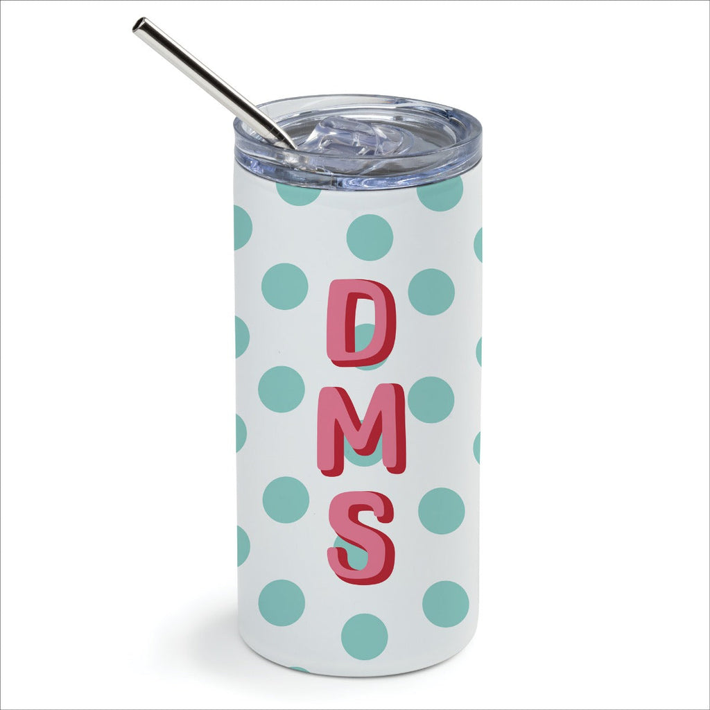 Polka Dot Pattern Monogram Stainless Steel Tumbler With Straw