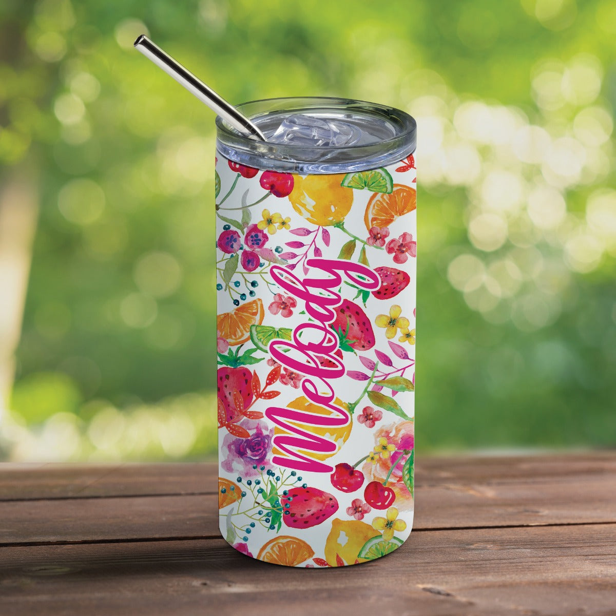 Cheerful Fruit & Flowers Stainless Steel Tumbler With Straw