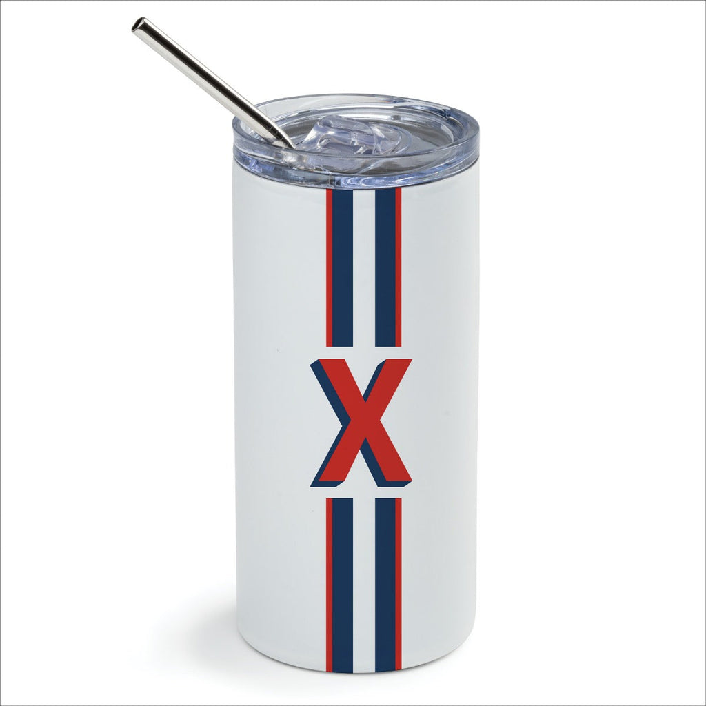 Preppy Red & Navy Initial Stainless Steel Tumbler With Straw