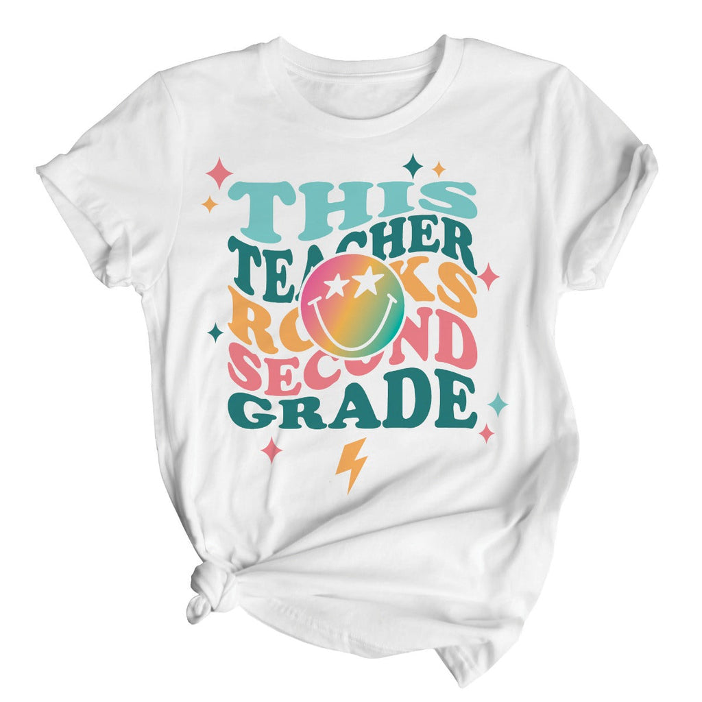 Teacher Rocks Retro  Adult Personalized White T-Shirt