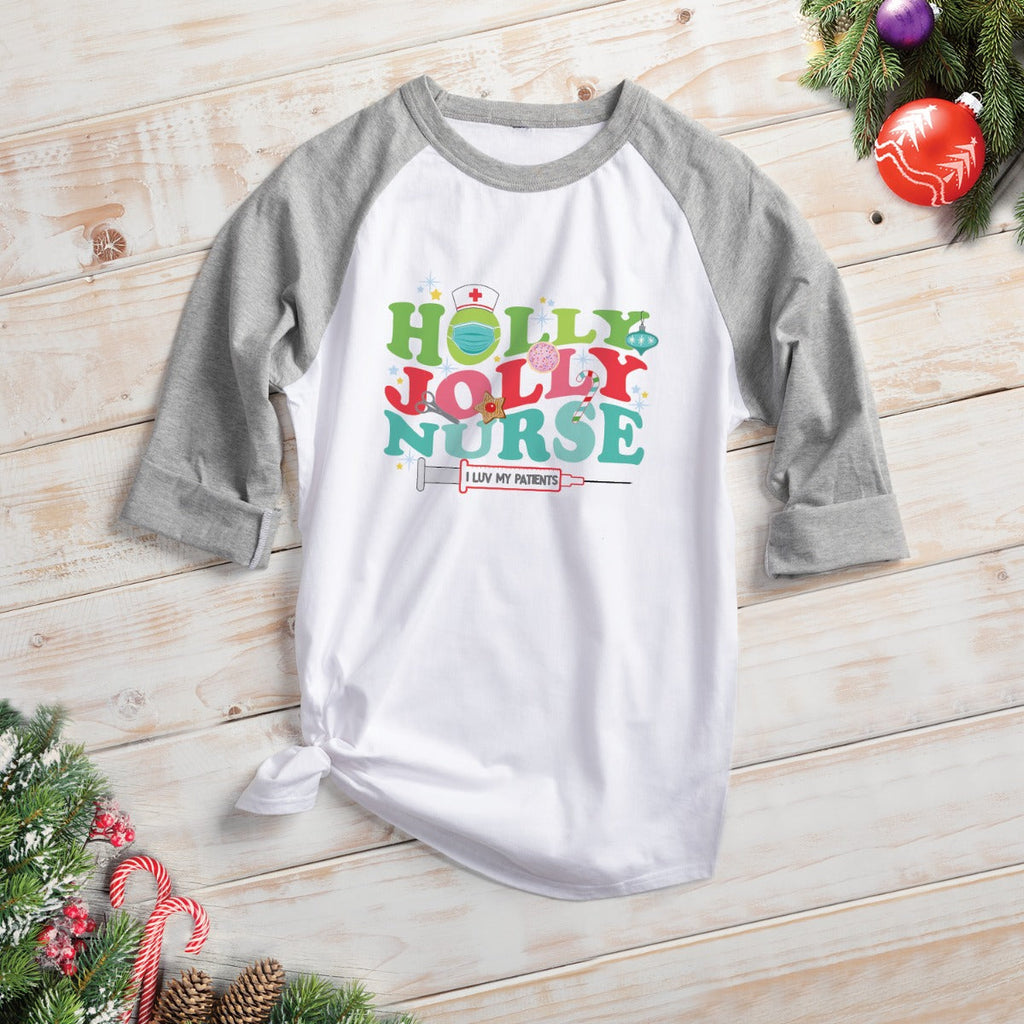 Holly Jolly Nurse Gray Raglan Jersey