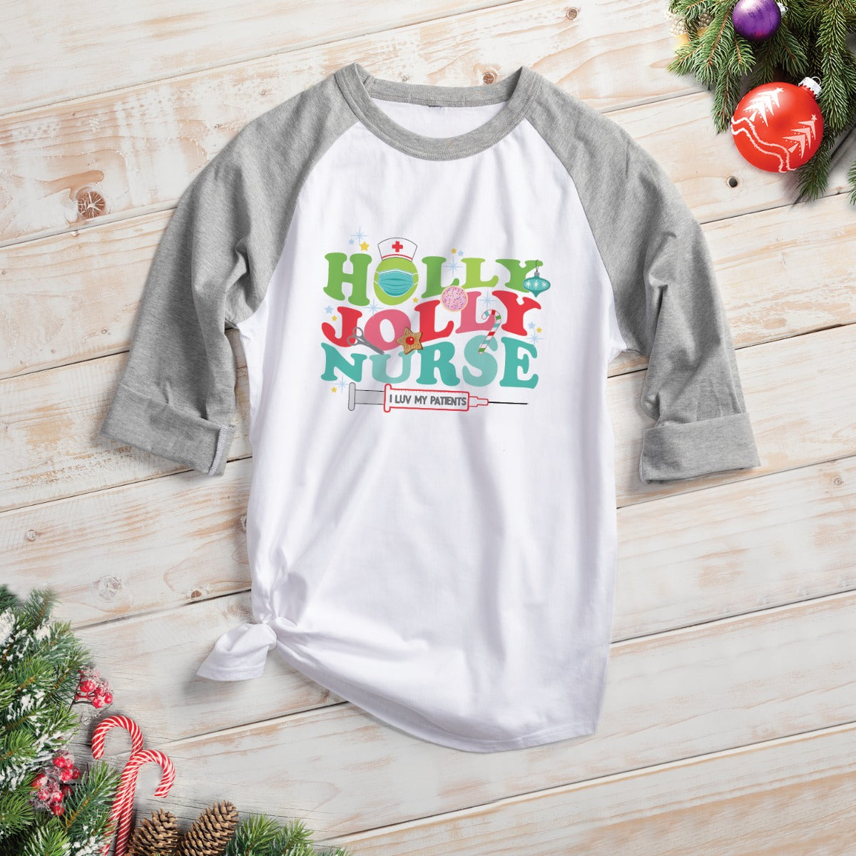 Holly Jolly Nurse Gray Raglan Jersey