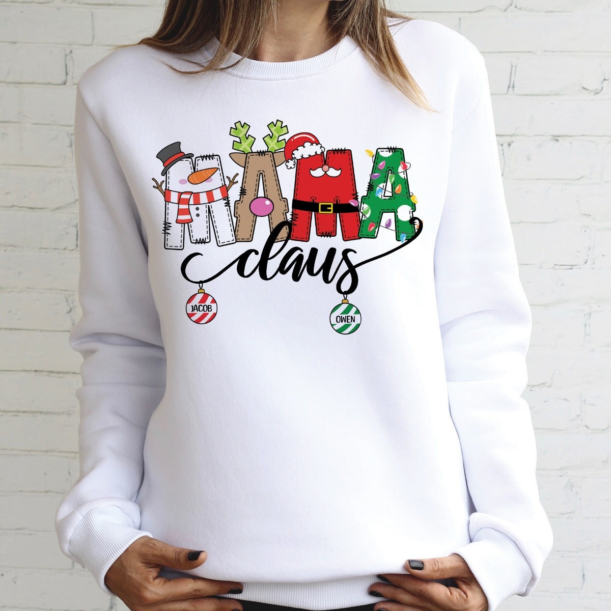 Mama Claus Adult White Sweatshirt - 2 Children