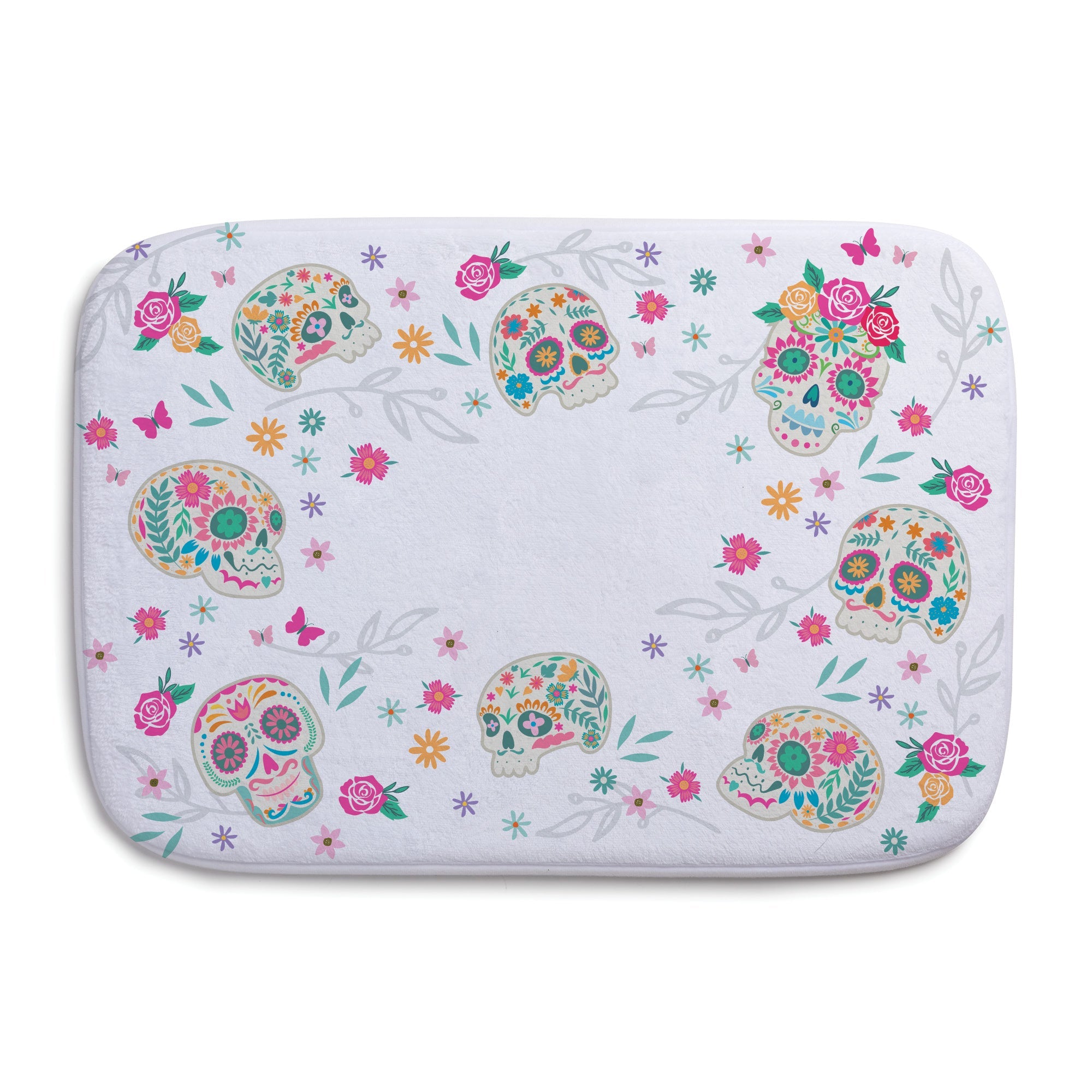 Sugar Skulls Bath Mat - White