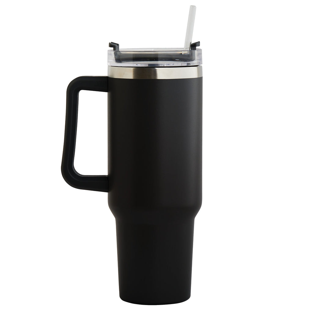 Script Name 40 Oz Travel Mug with Handle Stainless Steel - Black