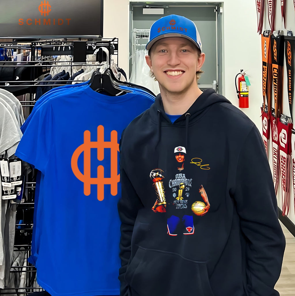 Jordan Clarkson New York Knicks 2026 NBA champions holding trophy shirt