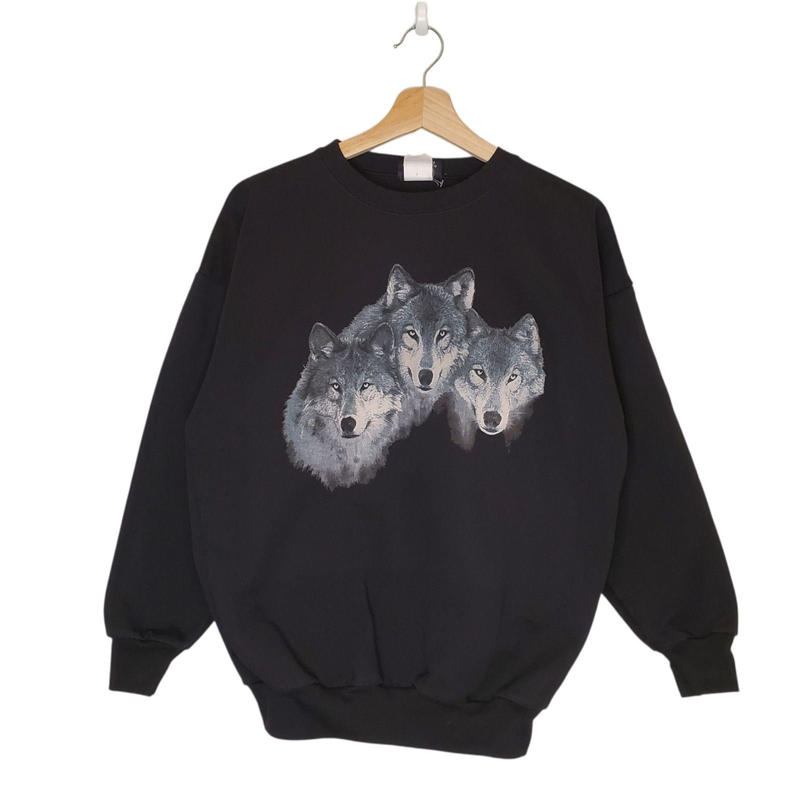 Vintage 90s Wolf Nature Graphic Crewneck Black Size S Shirt Hoodie Sweatshirt | PrintMintTees.com