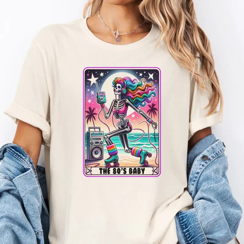 80's Baby Tarot Card Tee 80's Baby Skull Tarot Tshirt Rollerskating Retro Skull Tee Hoodie, Sweatshirt | PrintMintTees.com